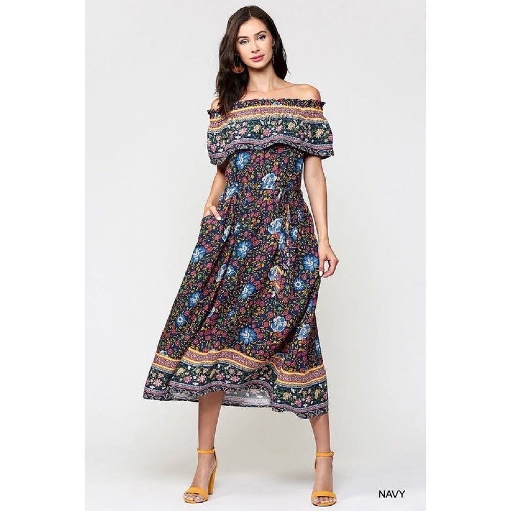Scarlet Off-Shoulder Floral Dress